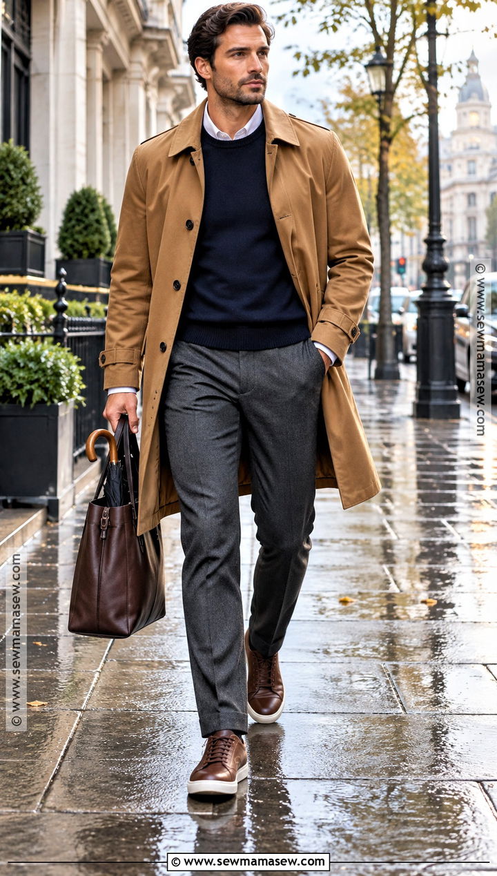 Mens Fall Trench Coat and Trousers Outfit - 15 Fall Wear Ideas for Men