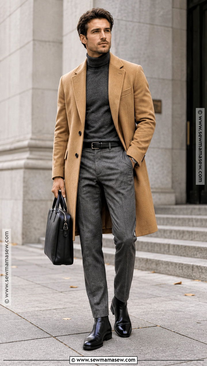 Mens Fall Turtleneck And Wool Coat Outfit - 15 mens fall capsule wardrobe ideas