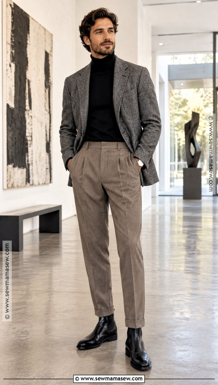 Mens Fall Turtleneck and Blazer Outfit - 15 Fall Wear Ideas for Men