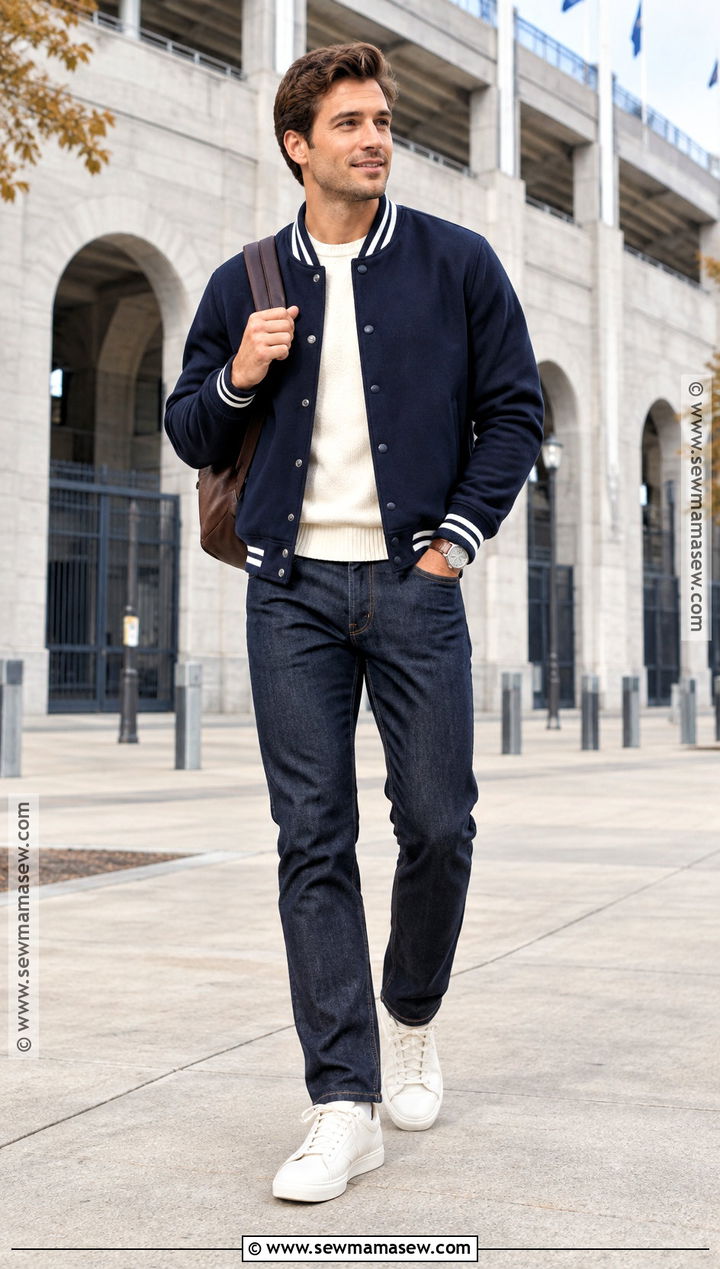 Mens Fall Varsity Jacket Outfit - 20 Men Fall Style Ideas
