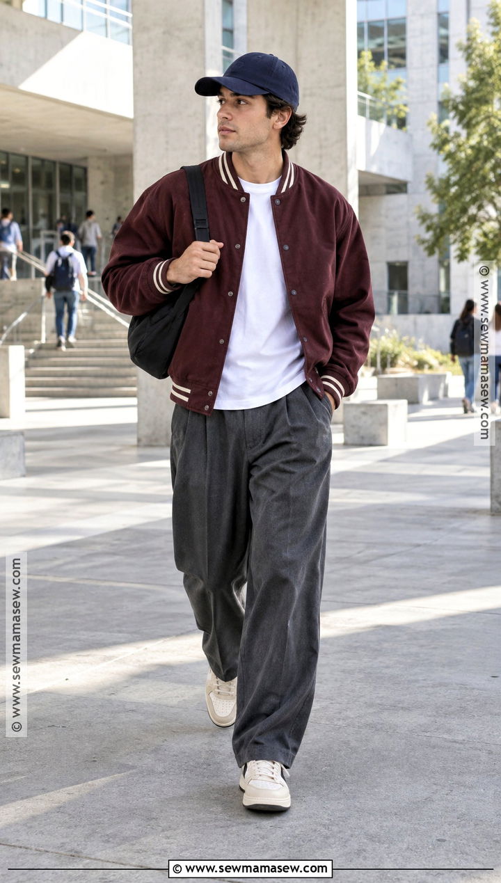 Mens Fall Varsity Jacket and Relaxed Trousers Outfit - 15 Fall Fashion Ideas for Men 2026