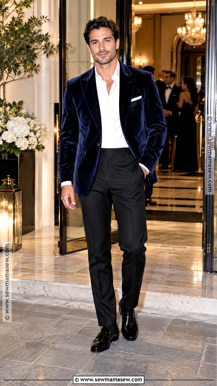 Mens Fall Velvet Blazer And Black Trousers Outfit - 20 men fall outfits dressy
