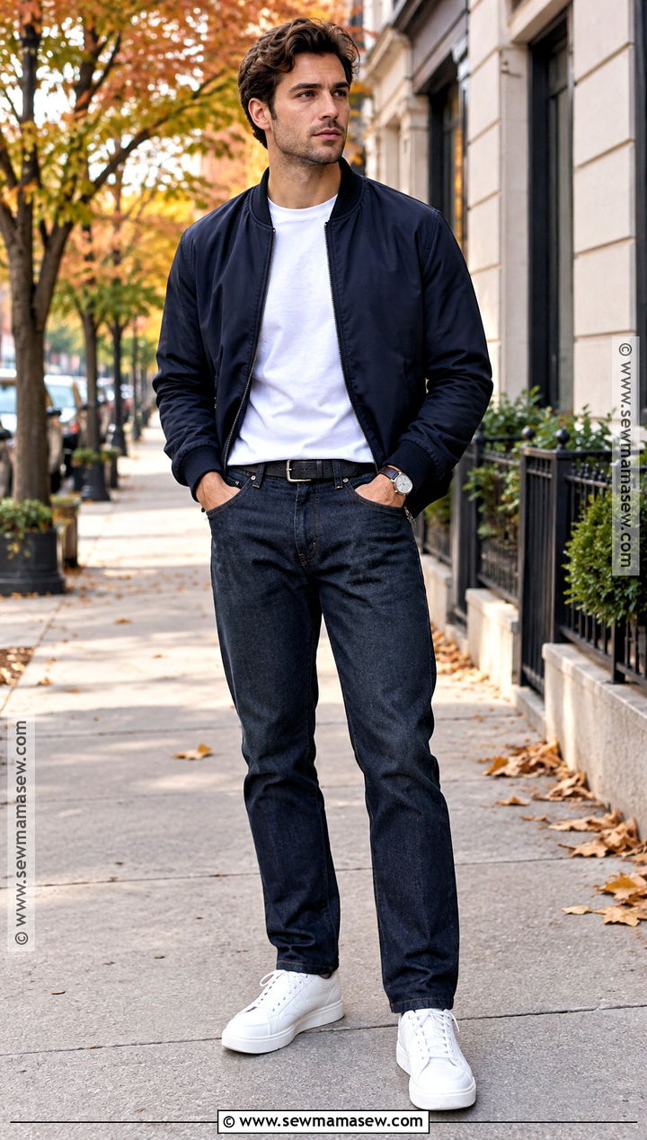 Mens Fall White T Shirt And Dark Jeans Outfit - 15 mens fall capsule wardrobe ideas