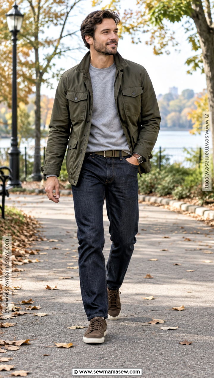 Mens Field Jacket And Dark Jeans Fall Outfit - 15 fall male outfits casual