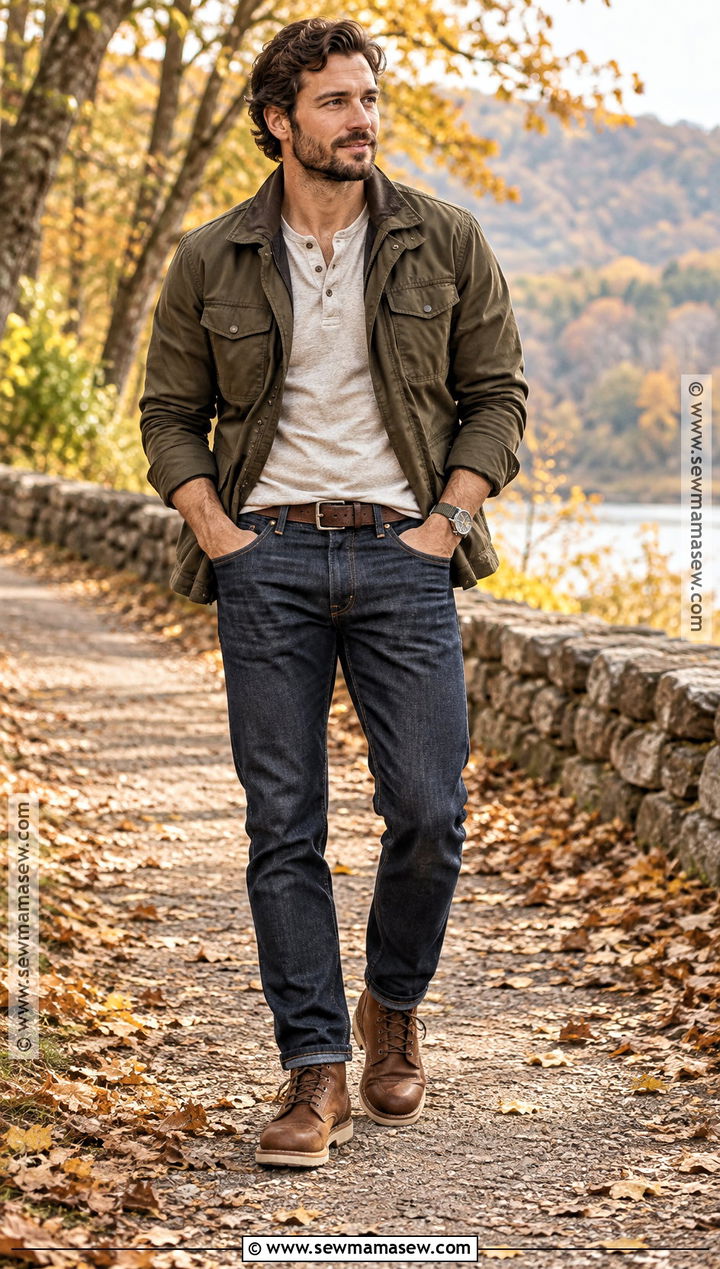 Mens Field Jacket And Henley Fall Outfit - 25 casual fall outfits for men