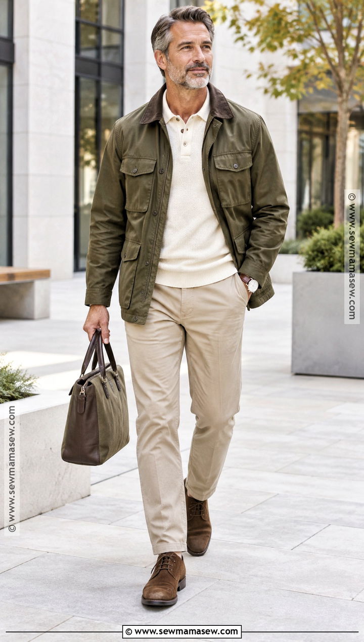 Mens Field Jacket And Knit Polo Fall Outfit - 15 Men's Casual Style Fall Ideas