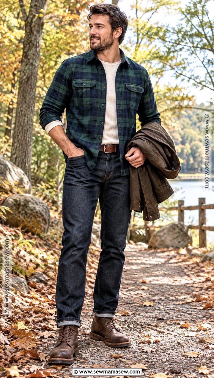 Mens Flannel Shirt With Raw Denim - 15 men's fall fashion clothing ideas