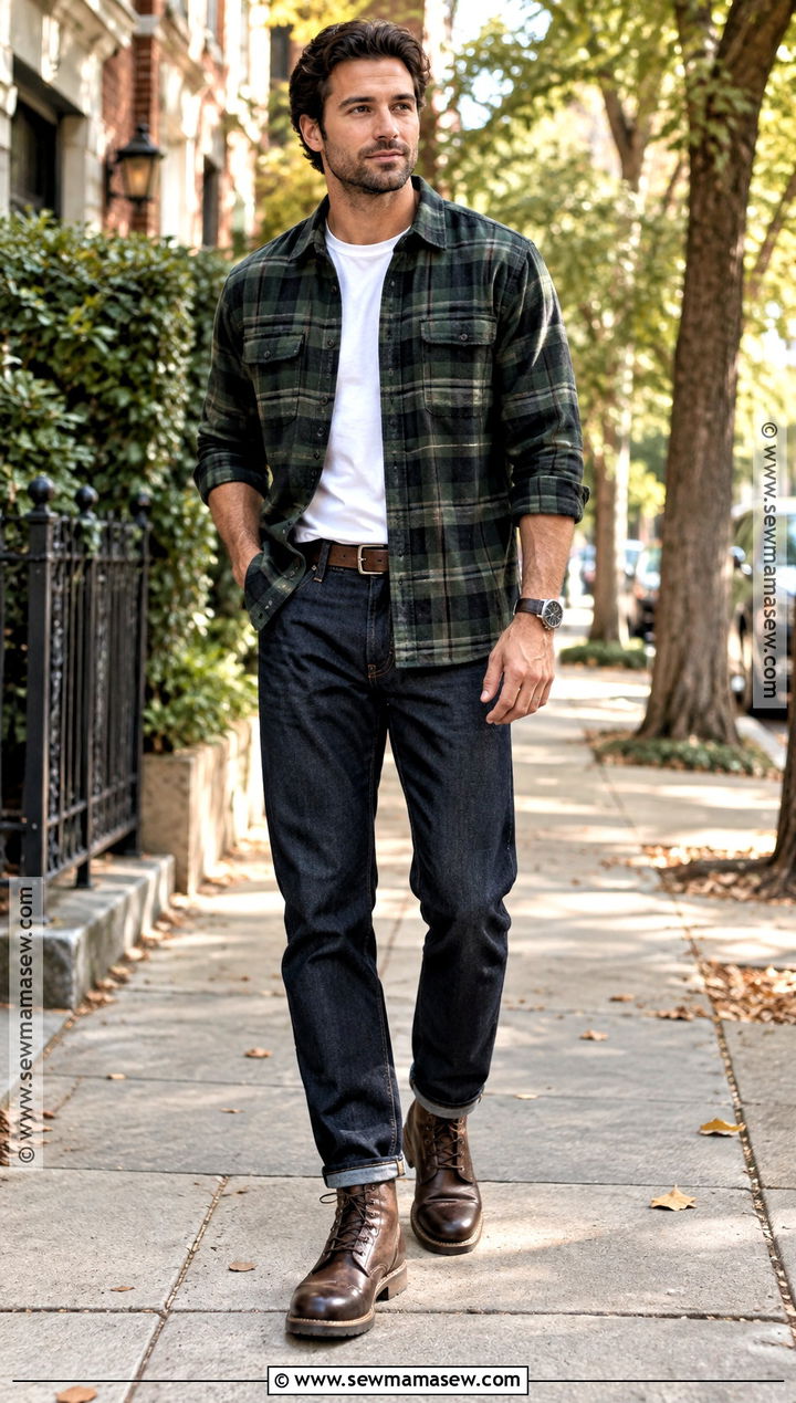 Mens Flannel Shirt and Dark Jeans Outfit - 25 mens fall fashion ideas