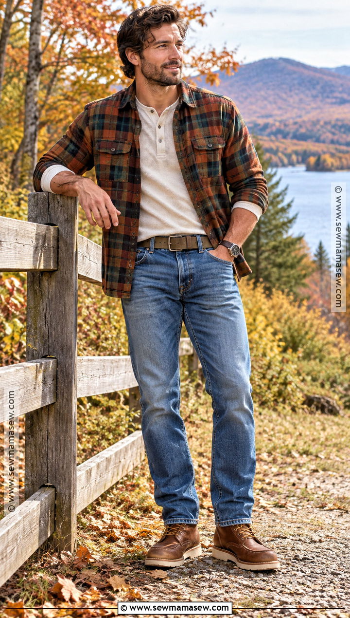 Mens Flannel Shirt and Henley Fall Outfit - 25 male fall outfits