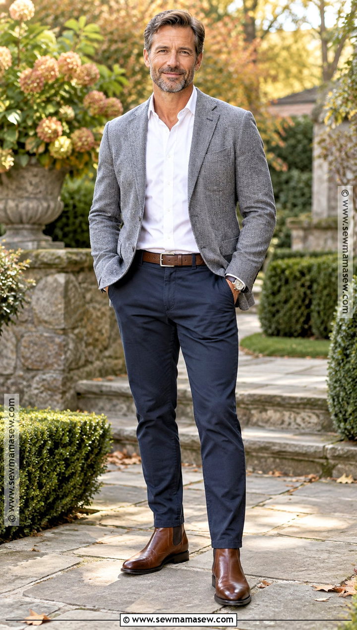 Mens Gray Blazer With Navy Chinos - 15 mens fall family photo outfit ideas