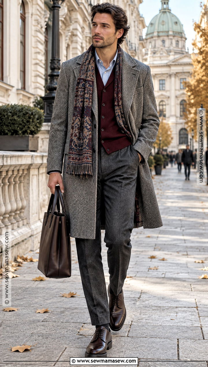 Mens Herringbone Overcoat Vienna Fall Outfit - 15 Mens Europe Fall Outfits