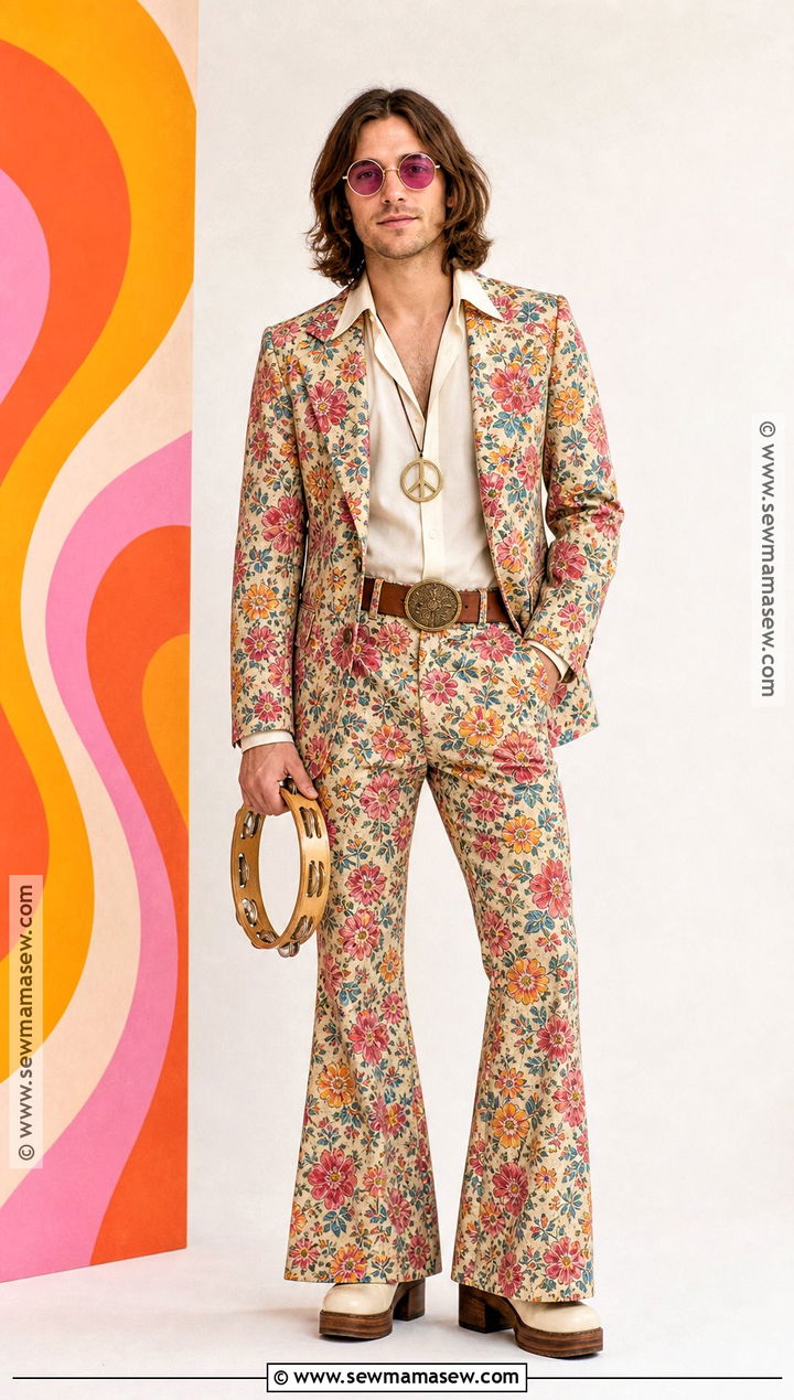 Mens Hippie Costume With Floral Suit - 45 hippie costume ideas