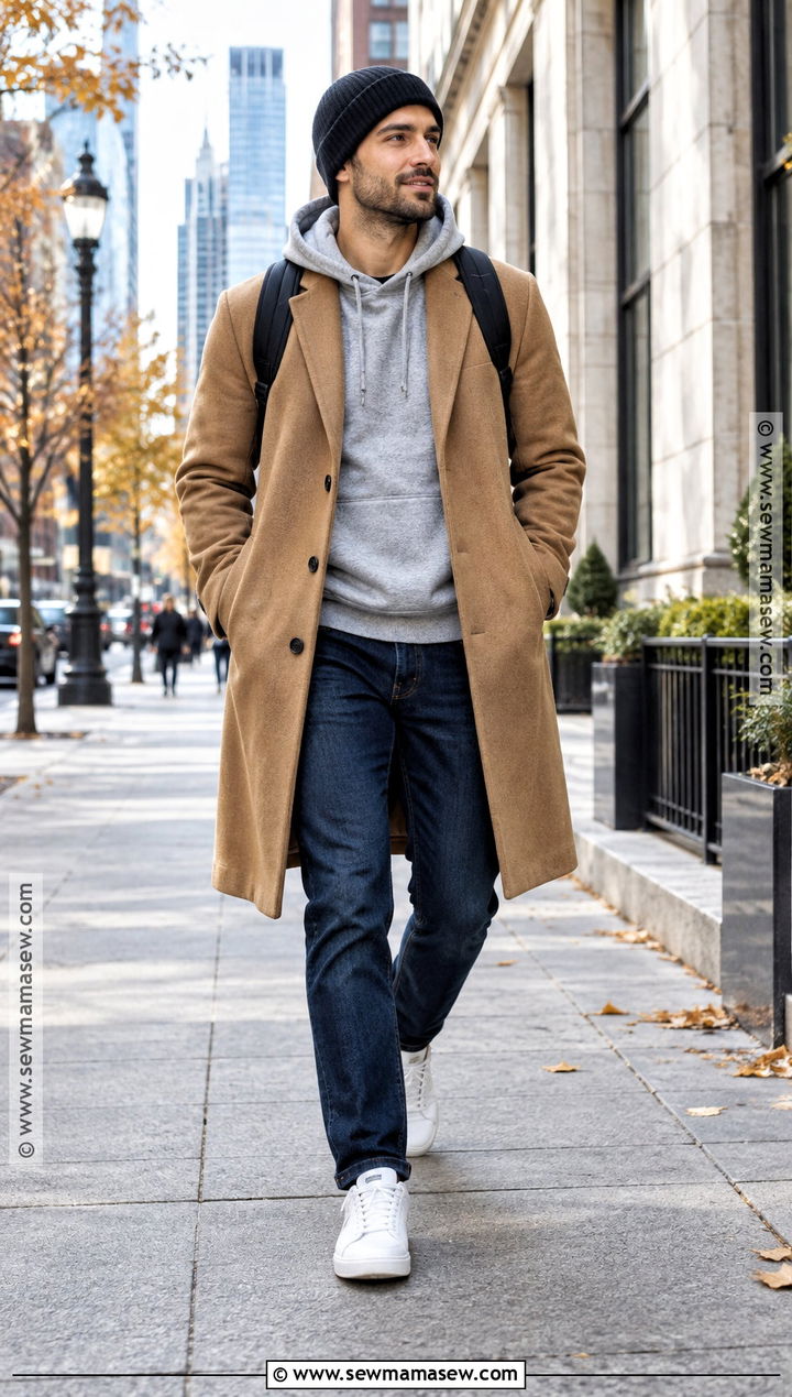 Mens Hoodie And Topcoat Fall Outfit - 25 casual fall outfits for men