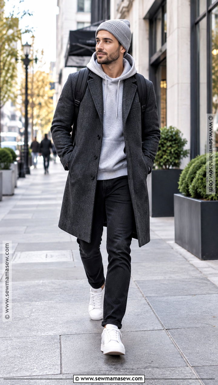 Mens Hoodie and Wool Coat Fall Outfit - 25 fall outfits men autumn