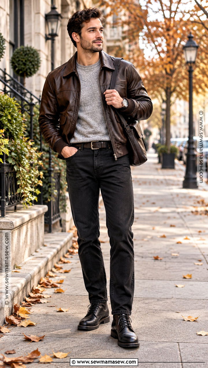 Mens Leather Bomber Fall Outfit - 25 fall outfits men autumn