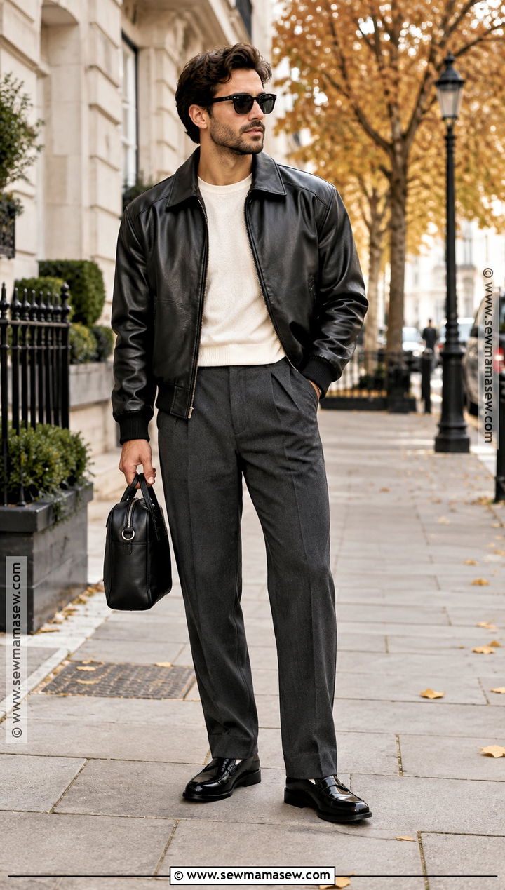 Mens Leather Jacket And Tailored Pants Outfit - 15 2026 Fall Fashion Trends for Men