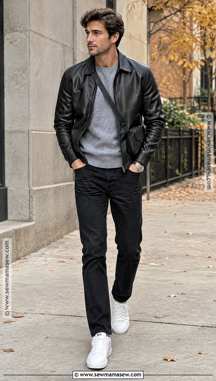 Mens Leather Jacket and Black Jeans Outfit - 25 mens fall fashion ideas