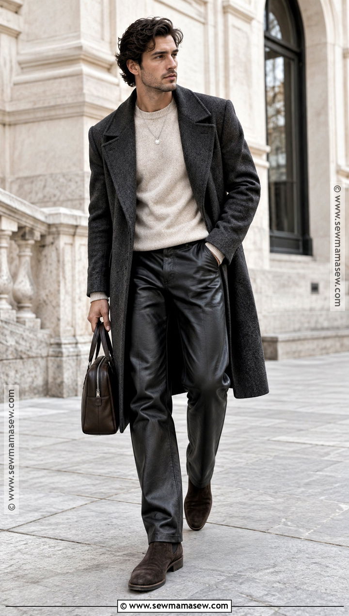 Mens Leather Pants and Knit Sweater Outfit - 15 Fall Outfits 2026 Trends for Men