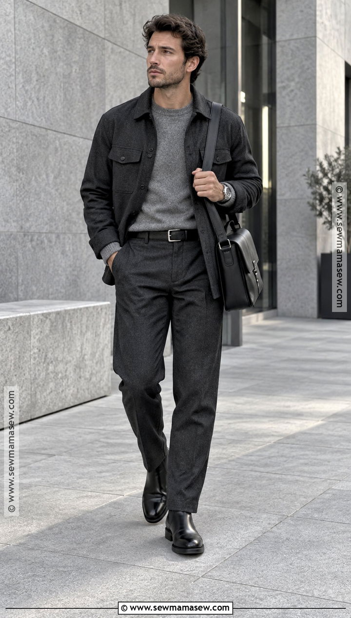 Mens Monochrome Charcoal Fall Outfit - 25 casual fall outfits for men