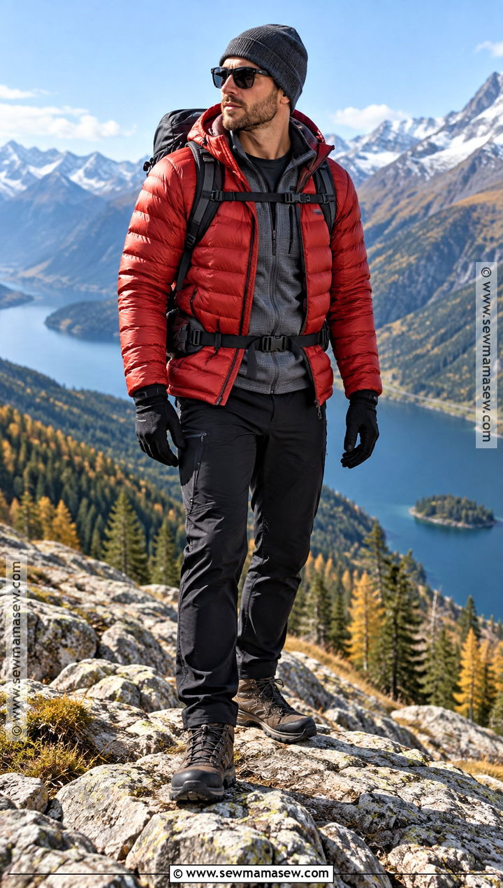 Mens Mountain Fall Hiking Outfit With A Puffer Jacket - 15 mens hiking outfit fall ideas