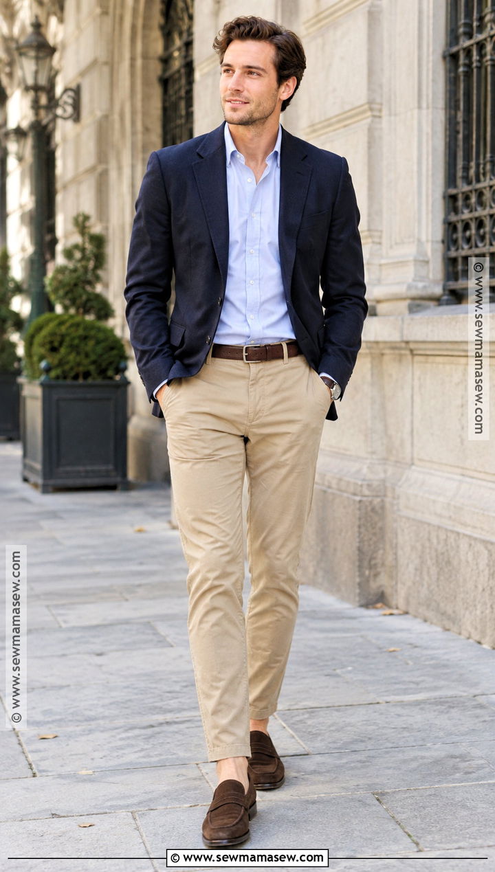 Mens Navy Blazer and Chinos Outfit - 15 Fall Engagement Outfits for Men