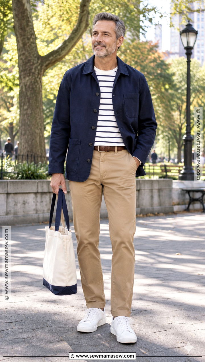 Mens Navy Chore Coat and Chinos Fall Outfit - 25 male fall outfits