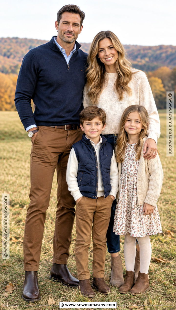 Mens Navy Quarter Zip With Brown Chinos - 15 mens fall family photo outfit ideas