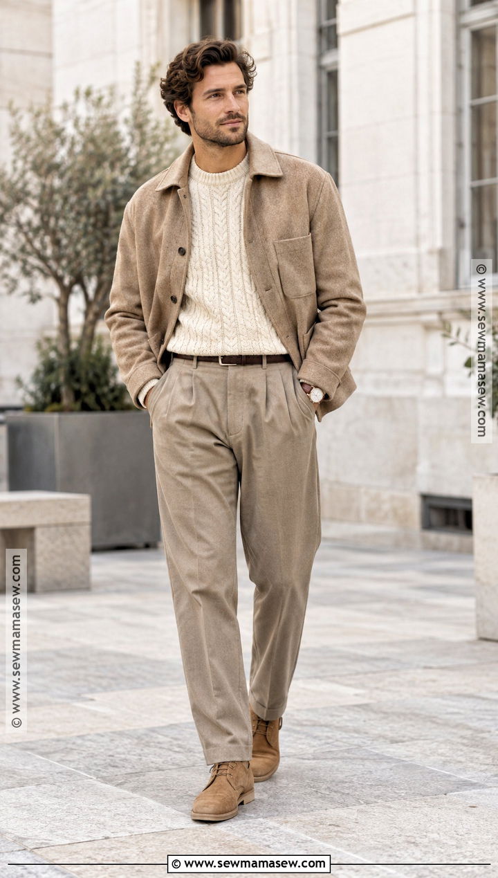 Mens Neutral Knitwear and Tailored Trousers Outfit - 15 Fall Outfits 2026 Trends for Men