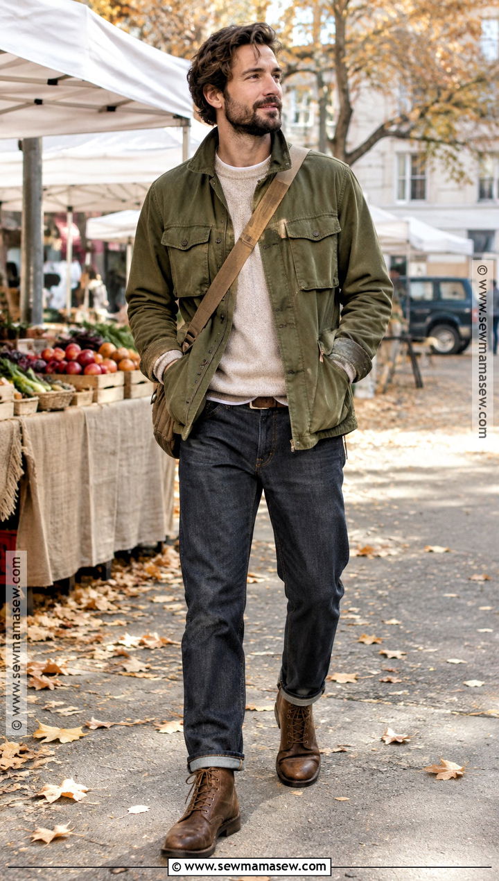 Mens Olive Field Jacket Fall Outfit - 15 Fall Aesthetic Mens Outfits