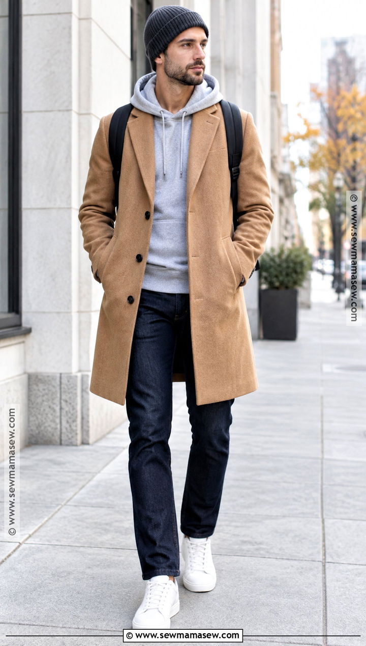 Mens Overcoat And Hoodie Fall Outfit - 15 Men's Casual Style Fall Ideas