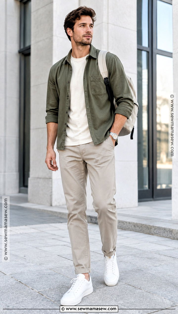Mens Overshirt With Chinos And Sneakers - 15 men fall fashion casual ideas