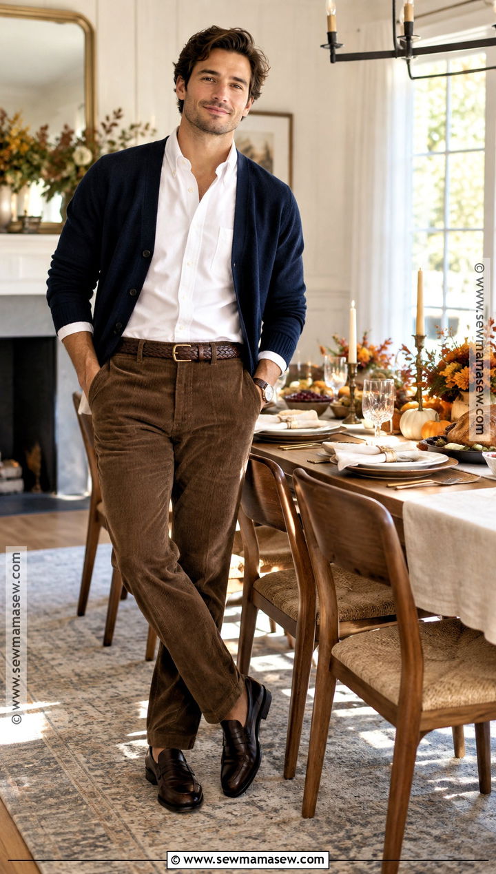Mens Oxford Shirt And Corduroy Pants Thanksgiving Outfit - 25 Men Thanksgiving Outfit Ideas