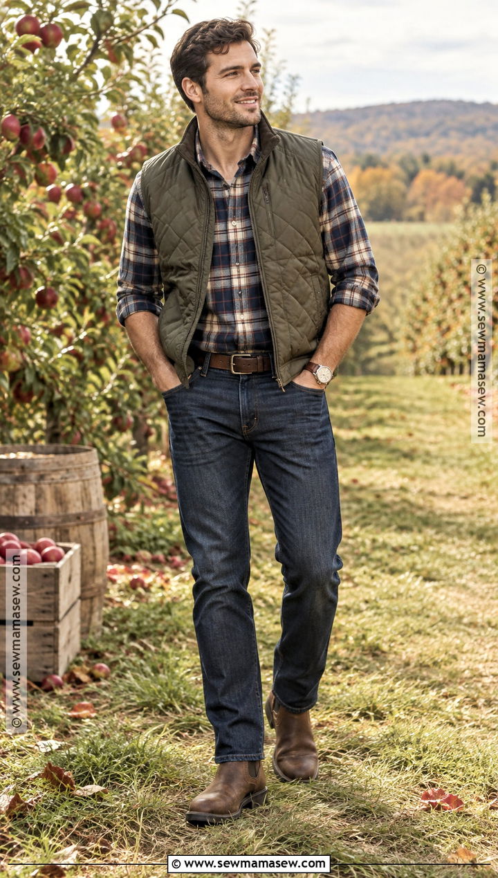 Mens Plaid Shirt and Quilted Vest Outfit - 15 Fall Engagement Outfits for Men