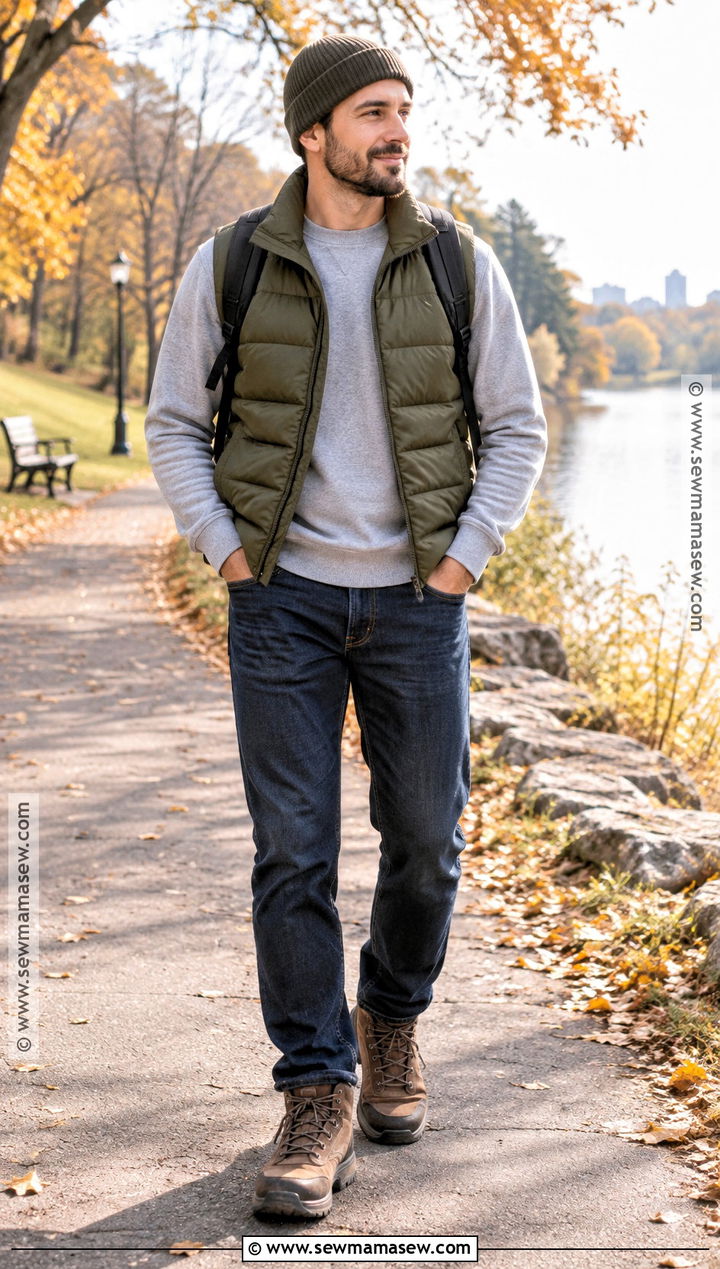 Mens Puffer Vest Outfit With A Sweatshirt - 15 Mens Casual Fall Outfits 2026