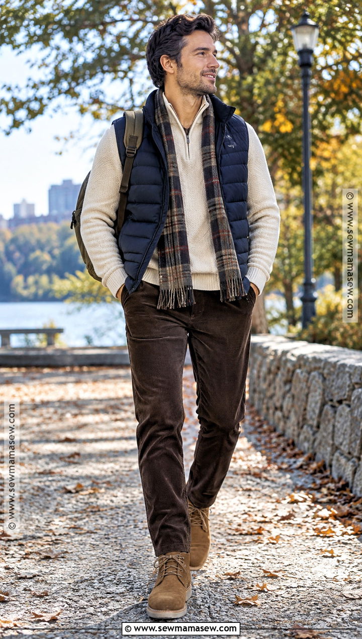 Mens Puffer Vest With Knit Sweater - 15 men's fall fashion clothing ideas