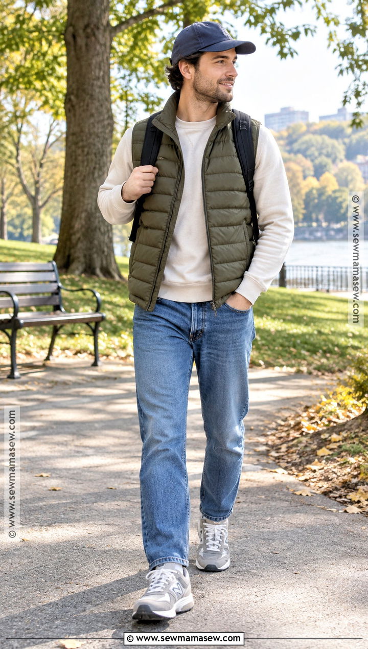 Mens Puffer Vest With Sweatshirt And Jeans - 15 men fall fashion casual ideas