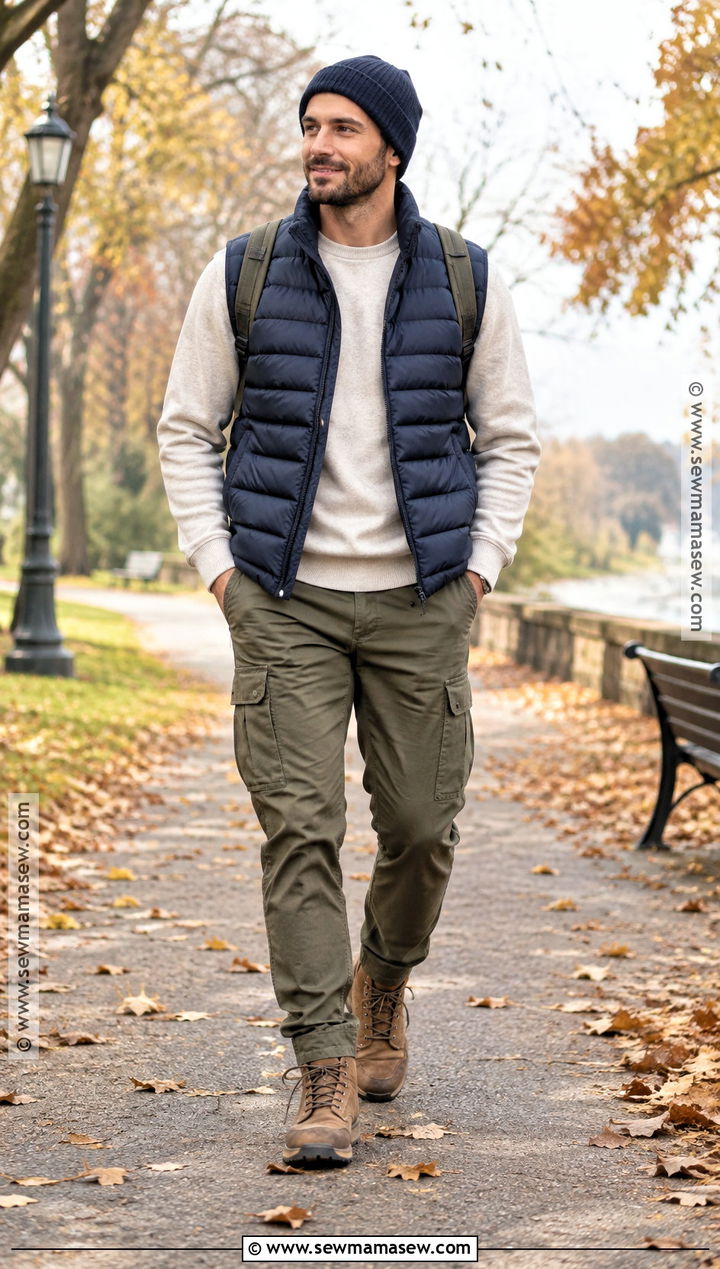 Mens Puffer Vest and Crewneck Fall Outfit - 25 fall outfits men autumn