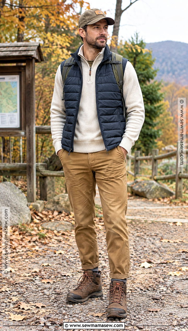Mens Puffer Vest and Work Pants Outfit - 25 mens fall fashion ideas