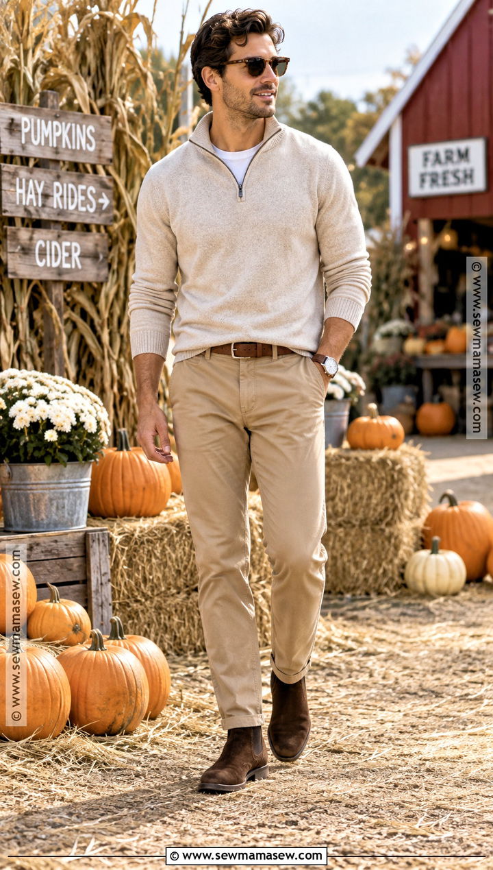 Mens Quarter Zip Sweater Pumpkin Patch Outfit - 20 men pumpkin patch outfit ideas