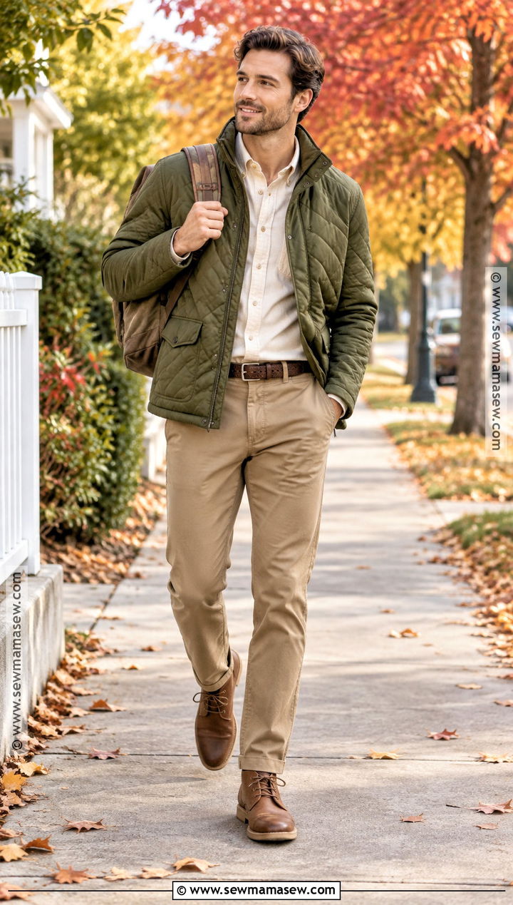 Mens Quilted Jacket and Chinos Fall Outfit - 25 fall outfits men autumn