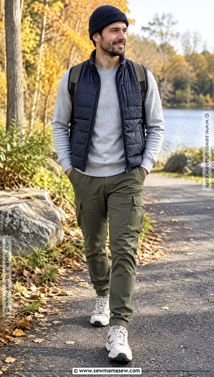 Mens Quilted Vest And Cargo Pants Fall Outfit - 15 Men's Casual Style Fall Ideas