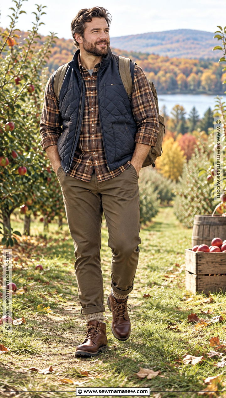 Mens Quilted Vest and Flannel Shirt Fall Outfit - 25 male fall outfits