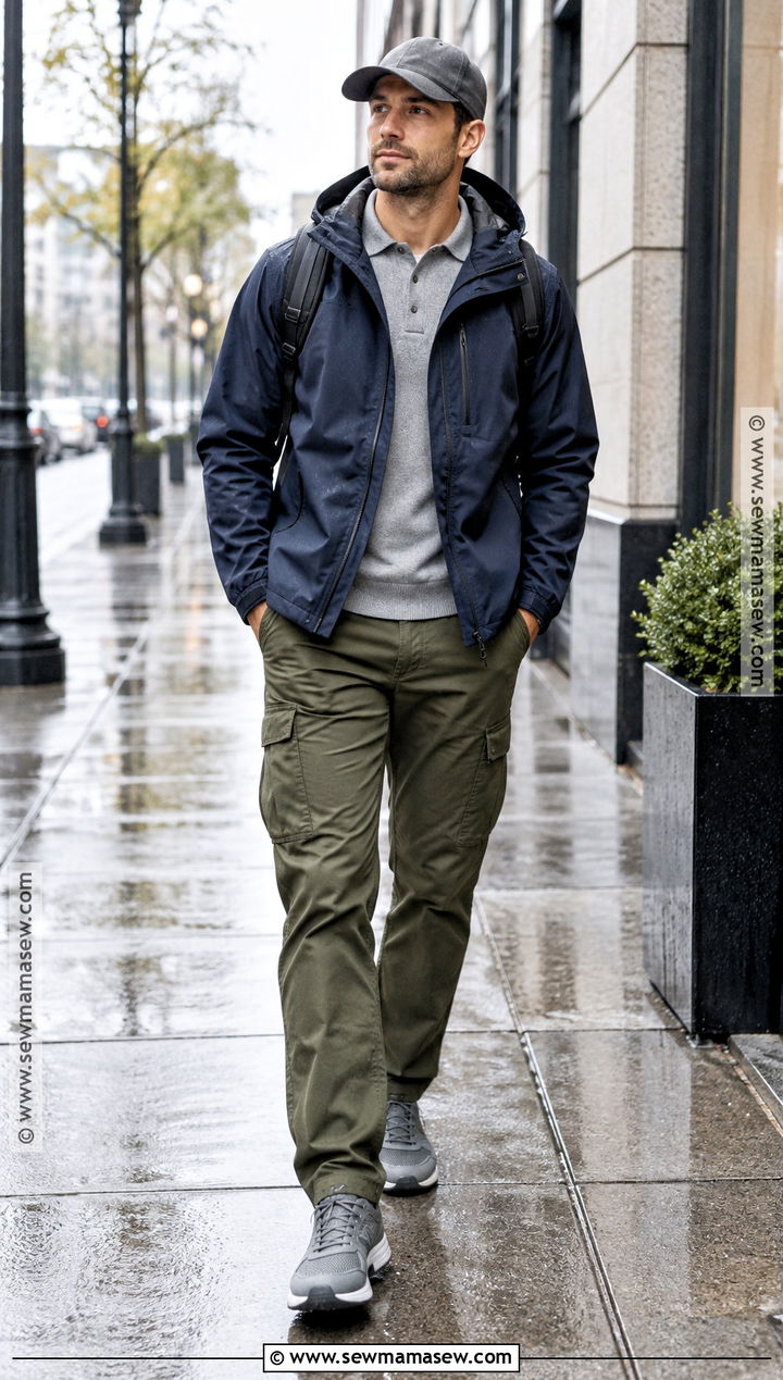 Mens Rain Jacket And Cargo Pants Fall Outfit - 25 casual fall outfits for men