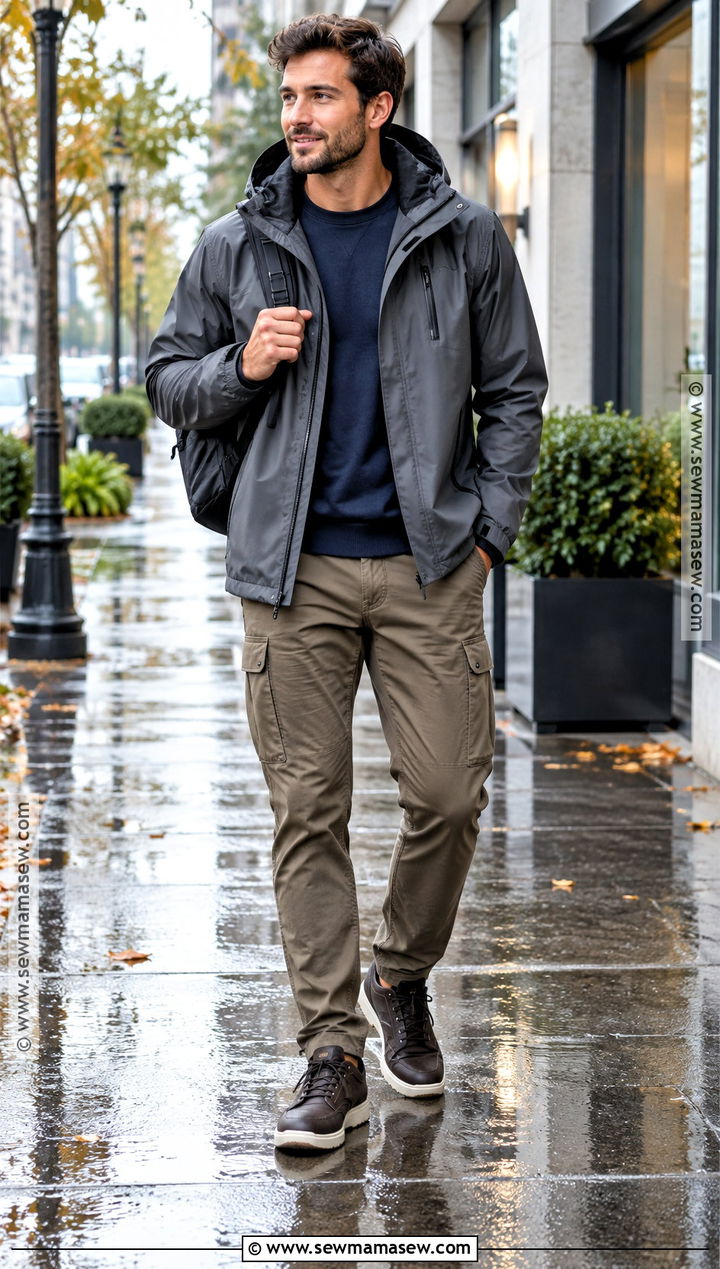 Mens Rain Jacket and Utility Pants Fall Outfit - 25 male fall outfits