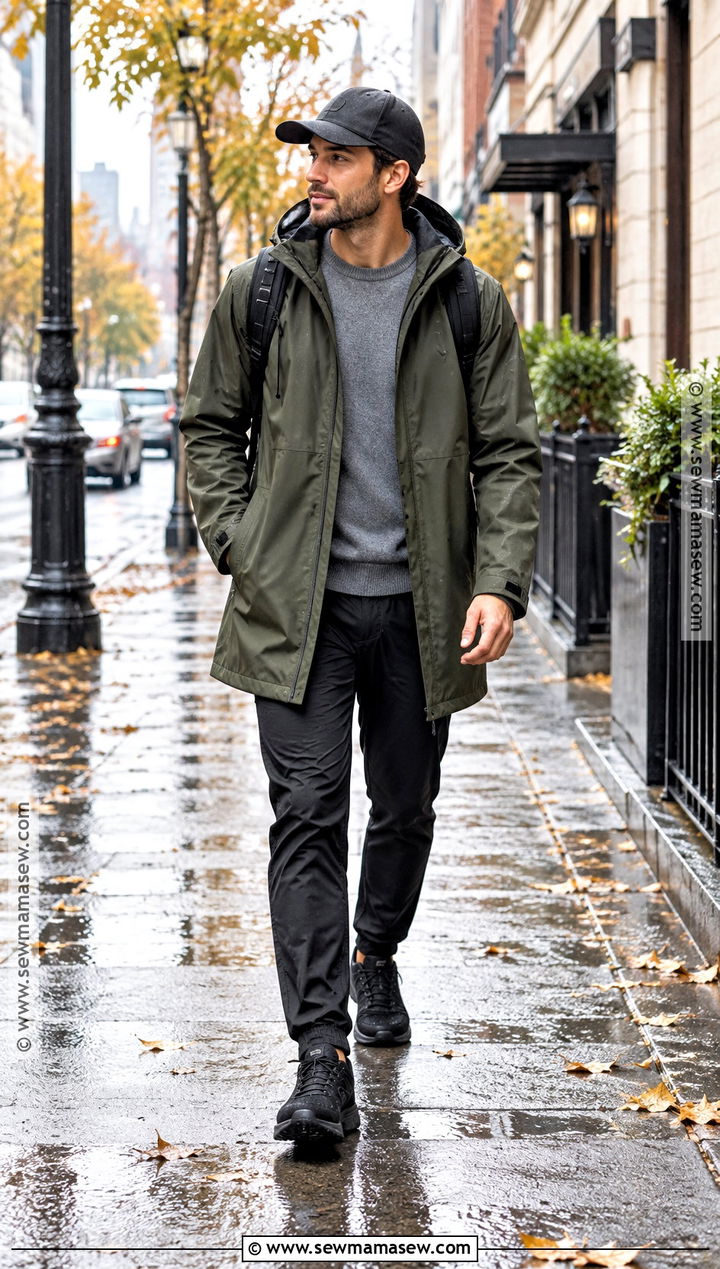 Mens Raincoat And Technical Pants Fall Outfit - 15 Men's Casual Style Fall Ideas