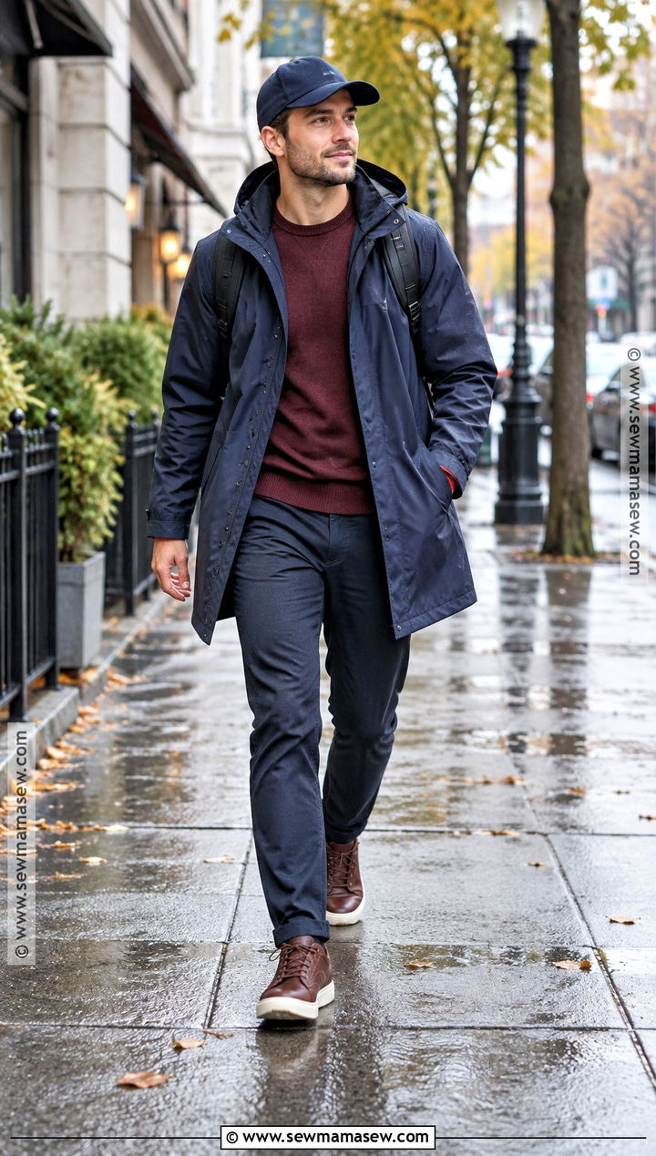 Mens Raincoat With Sweatshirt And Dark Chinos - 15 men fall fashion casual ideas