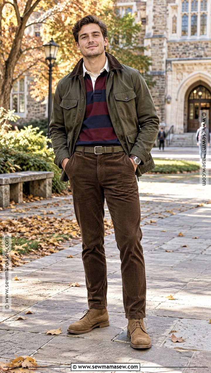 Mens Rugby Shirt And Field Jacket Fall Outfit - 25 casual fall outfits for men