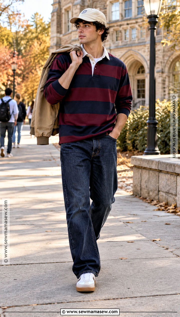 Mens Rugby Shirt Outfit With Loose Jeans - 15 Mens Casual Fall Outfits 2026