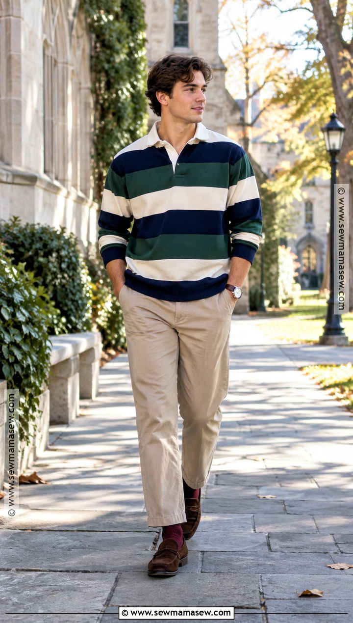 Mens Rugby Shirt and Chinos Outfit - 25 mens fall fashion ideas
