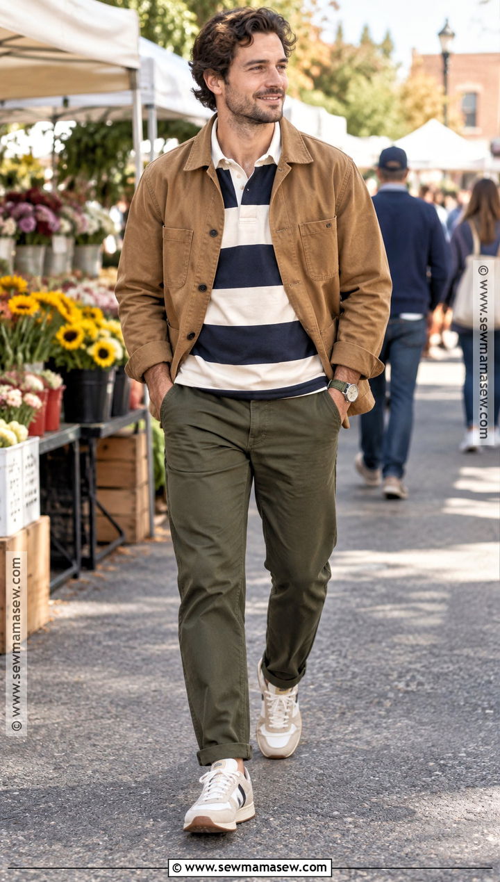 Mens Rugby Shirt and Chore Jacket Fall Outfit - 25 male fall outfits